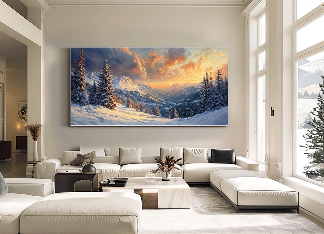 Winter Mountains Landscape Wall Art Snowy Mountain Oil Painting on ...
