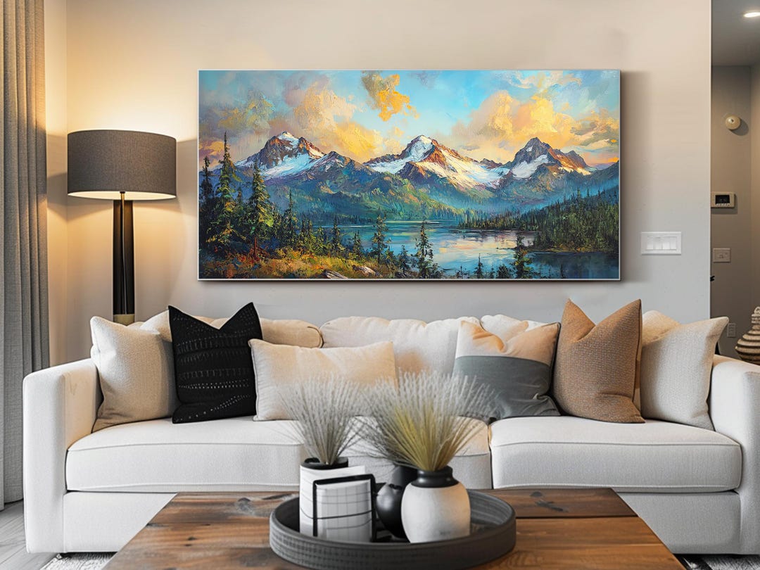 Original Landscape Oil Painting Large Mountain Wall Art Cabin Wall ...