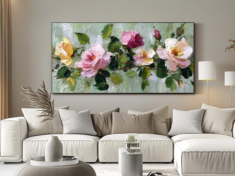 3d Textured Floral Oil Painting Large Rose Wall Art Impasto Flower ...