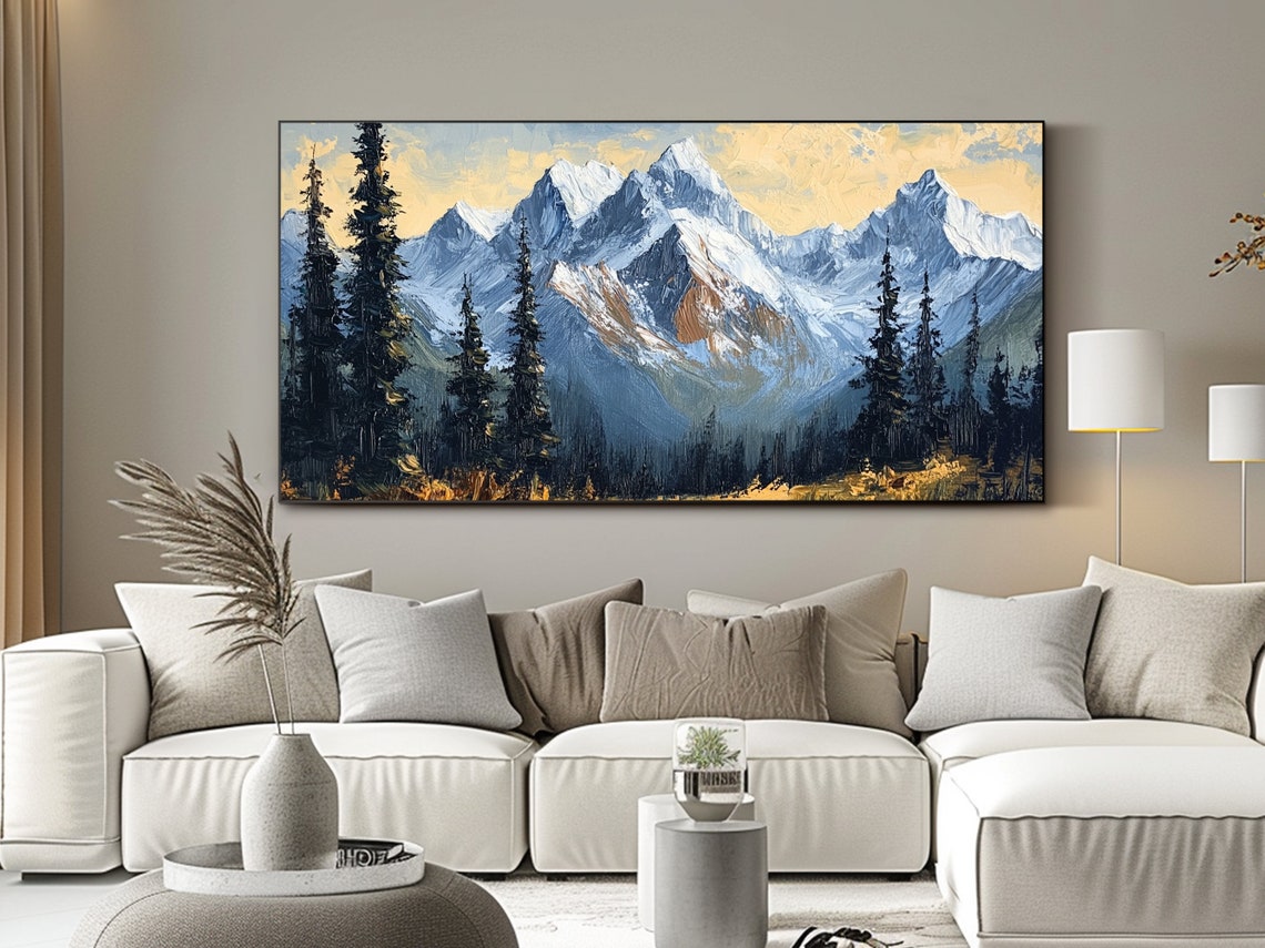 Snowy Mountain Oil Painting on Canvas Original Landscape Art Living ...