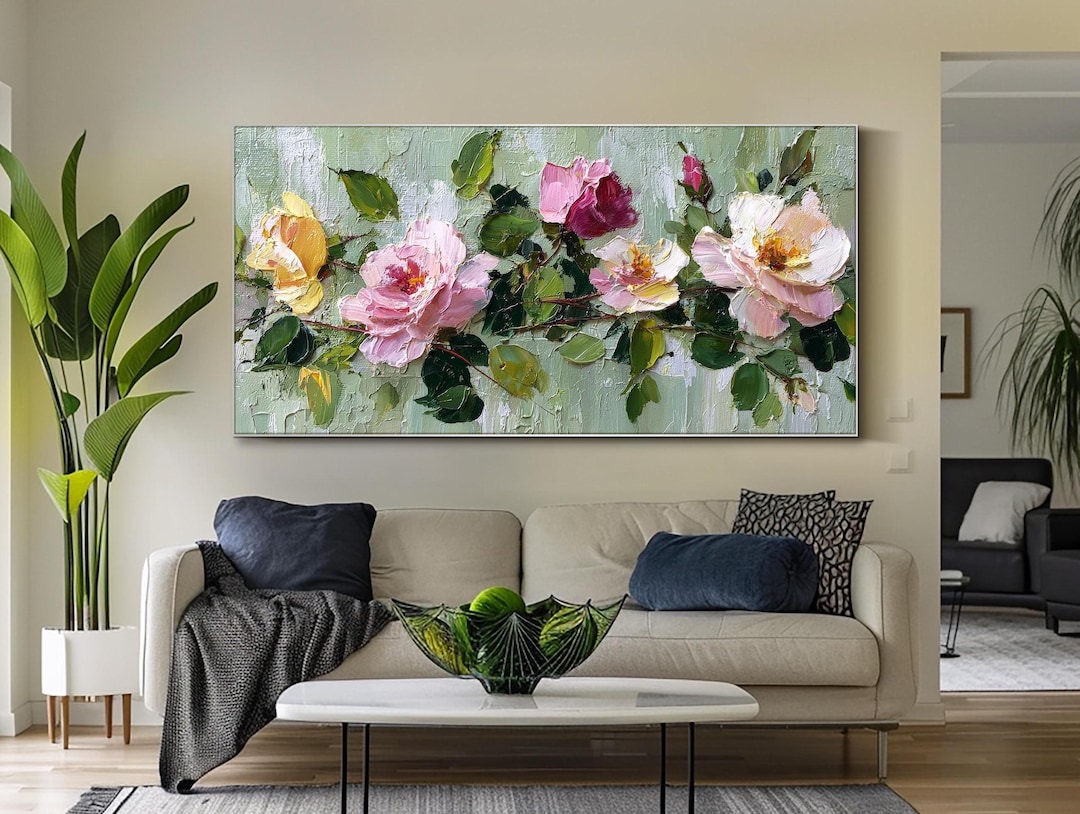 3d Textured Floral Oil Painting Large Rose Wall Art Impasto Flower ...