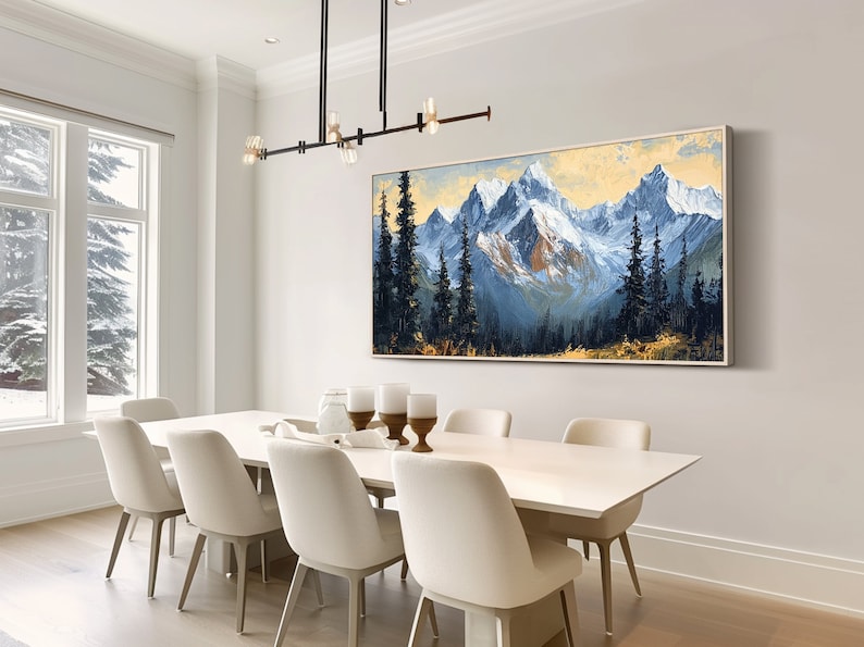 Snowy Mountain Oil Painting on Canvas Original Landscape Art Living
