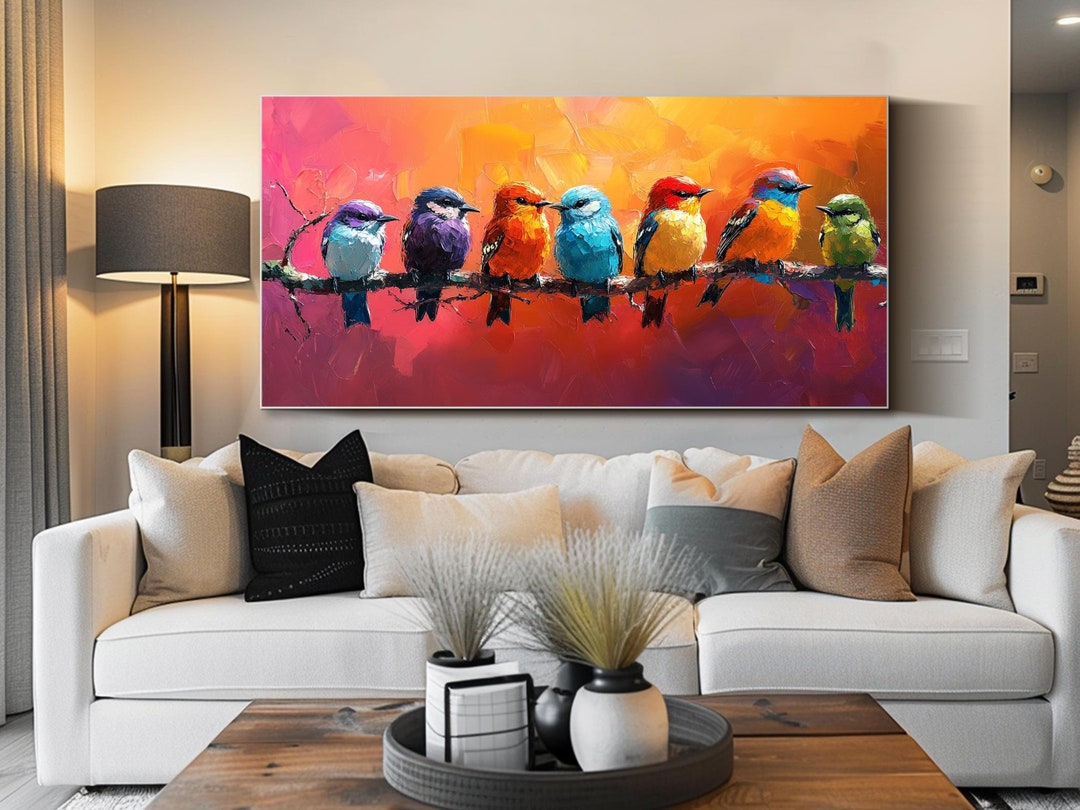 Colorful Birds Oil Painting Nature Wall Art Hand-painted Wildlife ...