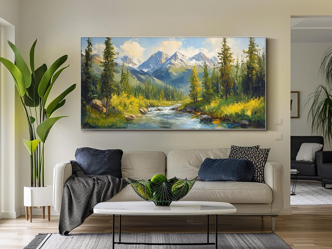 Landscape Oil Painting Large Mountain Wall Art Living Room Wall Decor ...