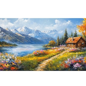Vacation Cabin Decor Oil Painting on Canvas Original Landscape Wall Art ...