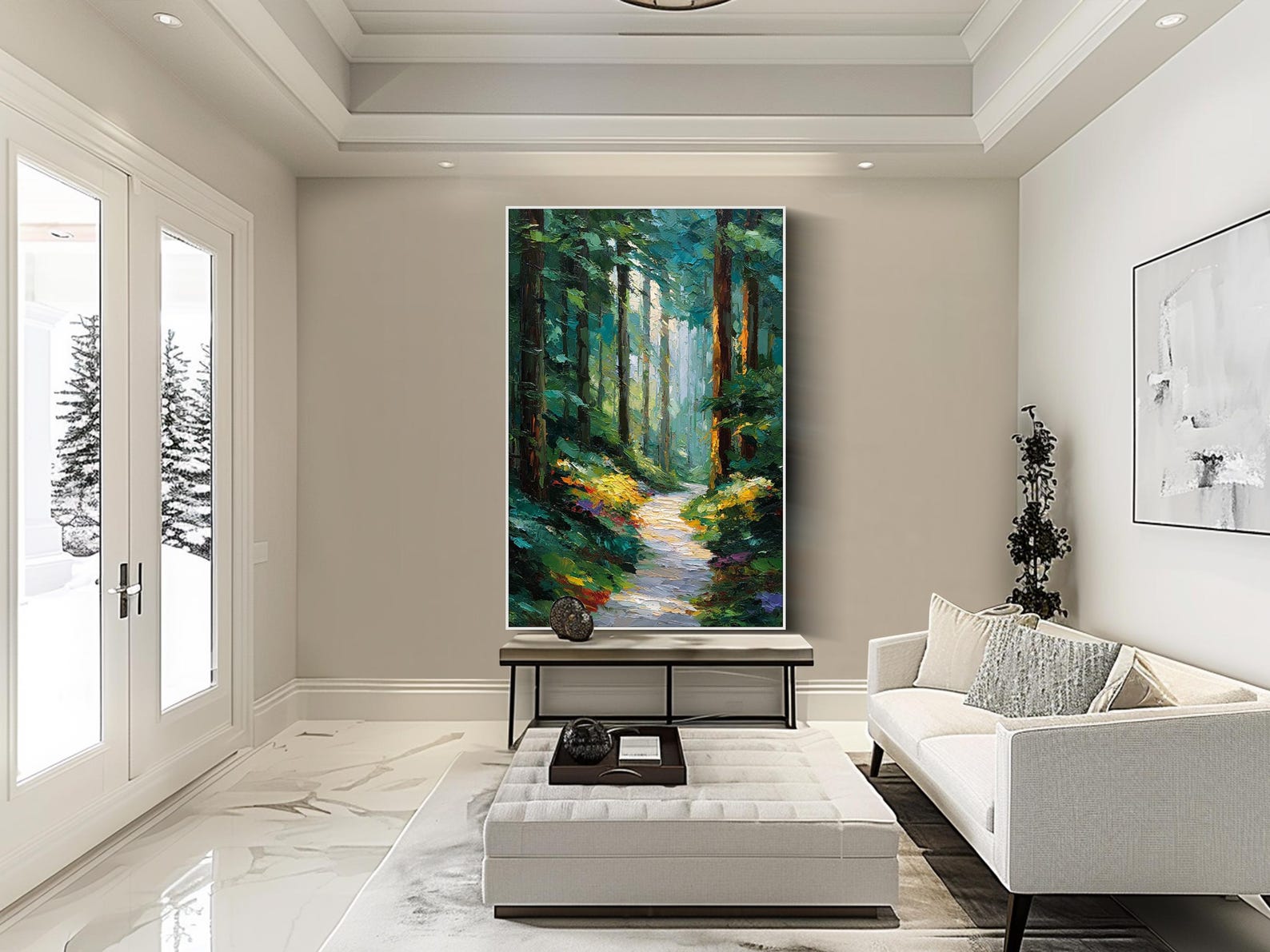 Original Forest Path Oil Painting Large Green Textured Wall Art ...