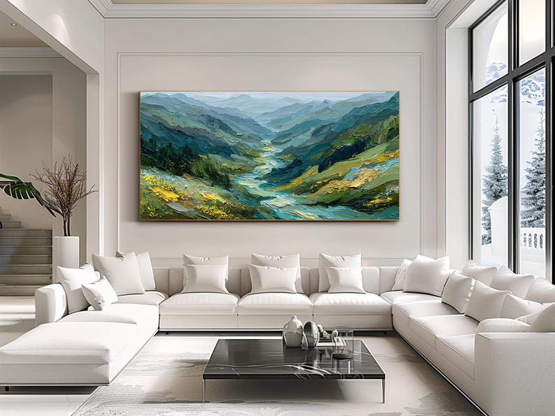 Green Textured Mountain Wall Art Original Landscape Oil Painting ...