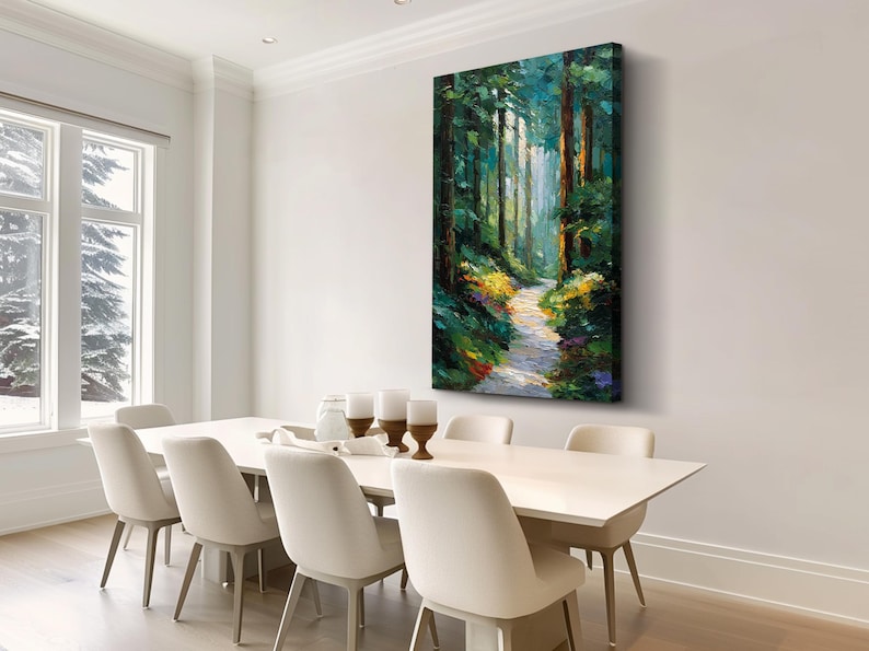 Original Forest Path Oil Painting Large Green Textured Wall Art ...