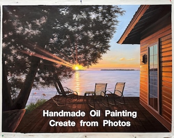 Dipinto a olio di paesaggio personalizzato da foto, commissione di dipinti a olio originali di paesaggi, regalo personalizzato, opera d'arte artigianale, arte su tela
