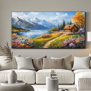 Vacation Cabin Decor Oil Painting on Canvas Original Landscape Wall Art ...