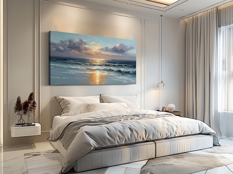 Large Sunset Wall Art Ocean Oil Painting Beach Seascape Wall Art Modern ...