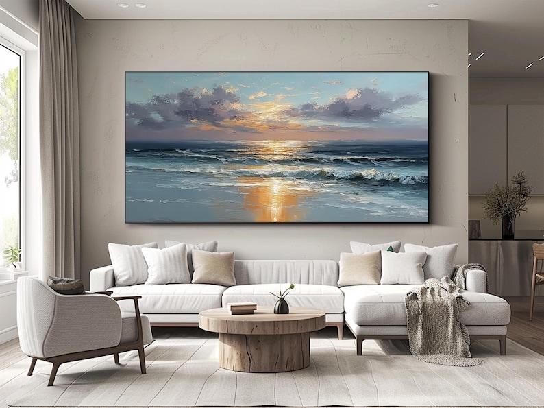 Large Sunset Wall Art Ocean Oil Painting Beach Seascape Wall Art Modern ...