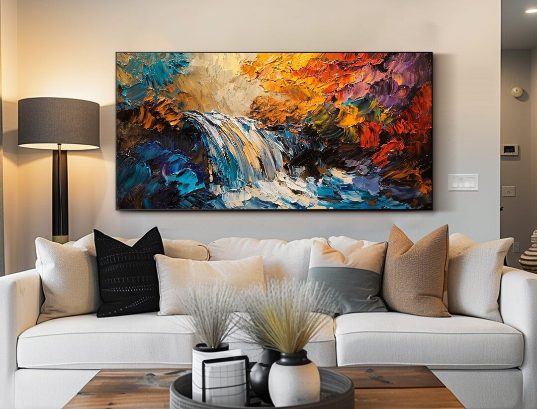 Abstract Landscape Oil Painting on Canvas Textured Waterfall Oil ...
