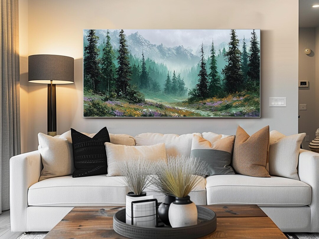 Original Forest Oil Painting Mountain Landscape Wall Art Pine Tree ...