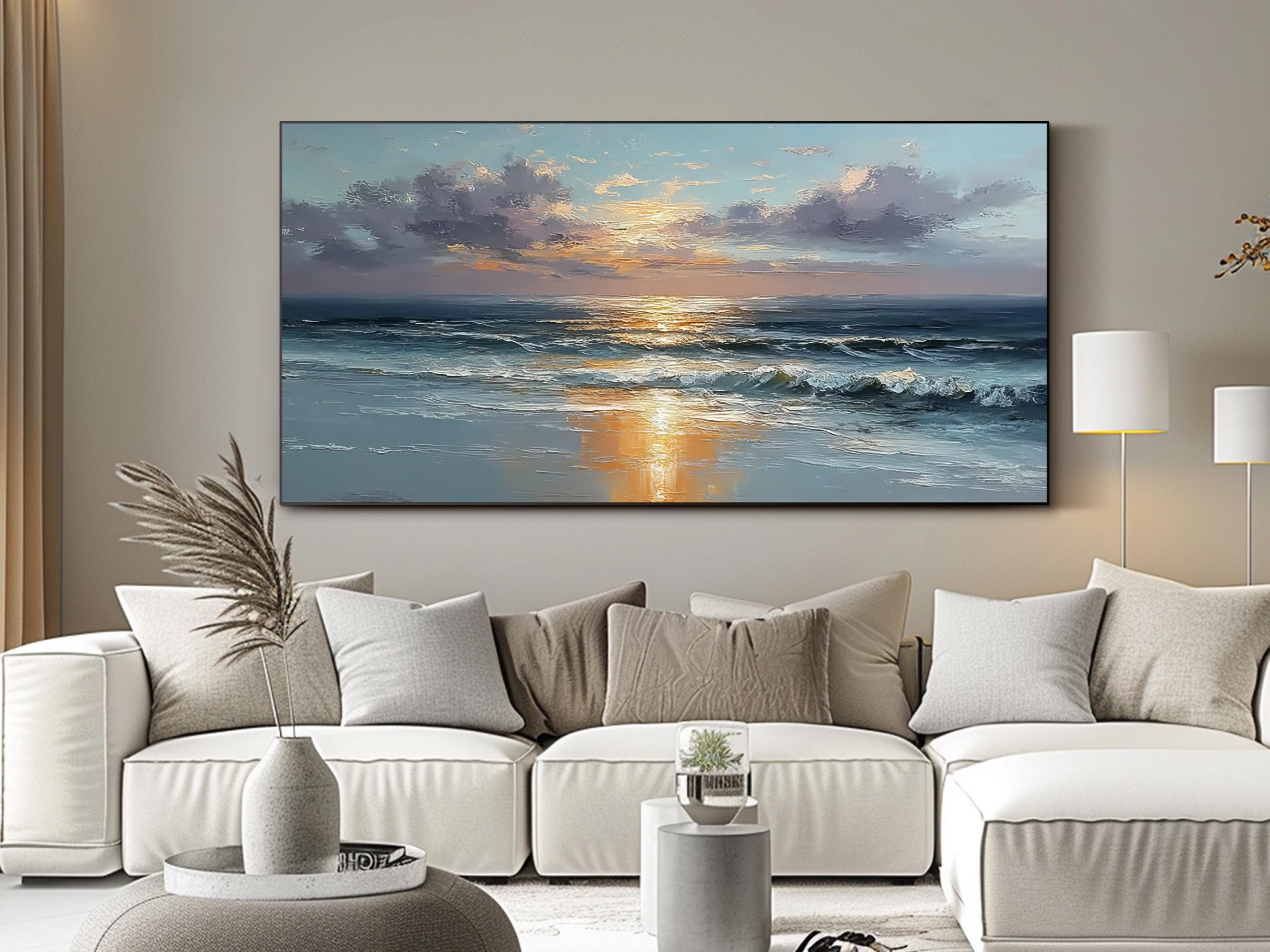 Large Sunset Wall Art Ocean Oil Painting Beach Seascape Wall Art Modern ...