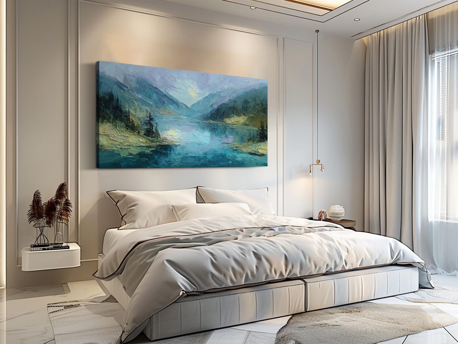 Mountain Lake Oil Painting Original Textured Landscape Wall Art Hand ...