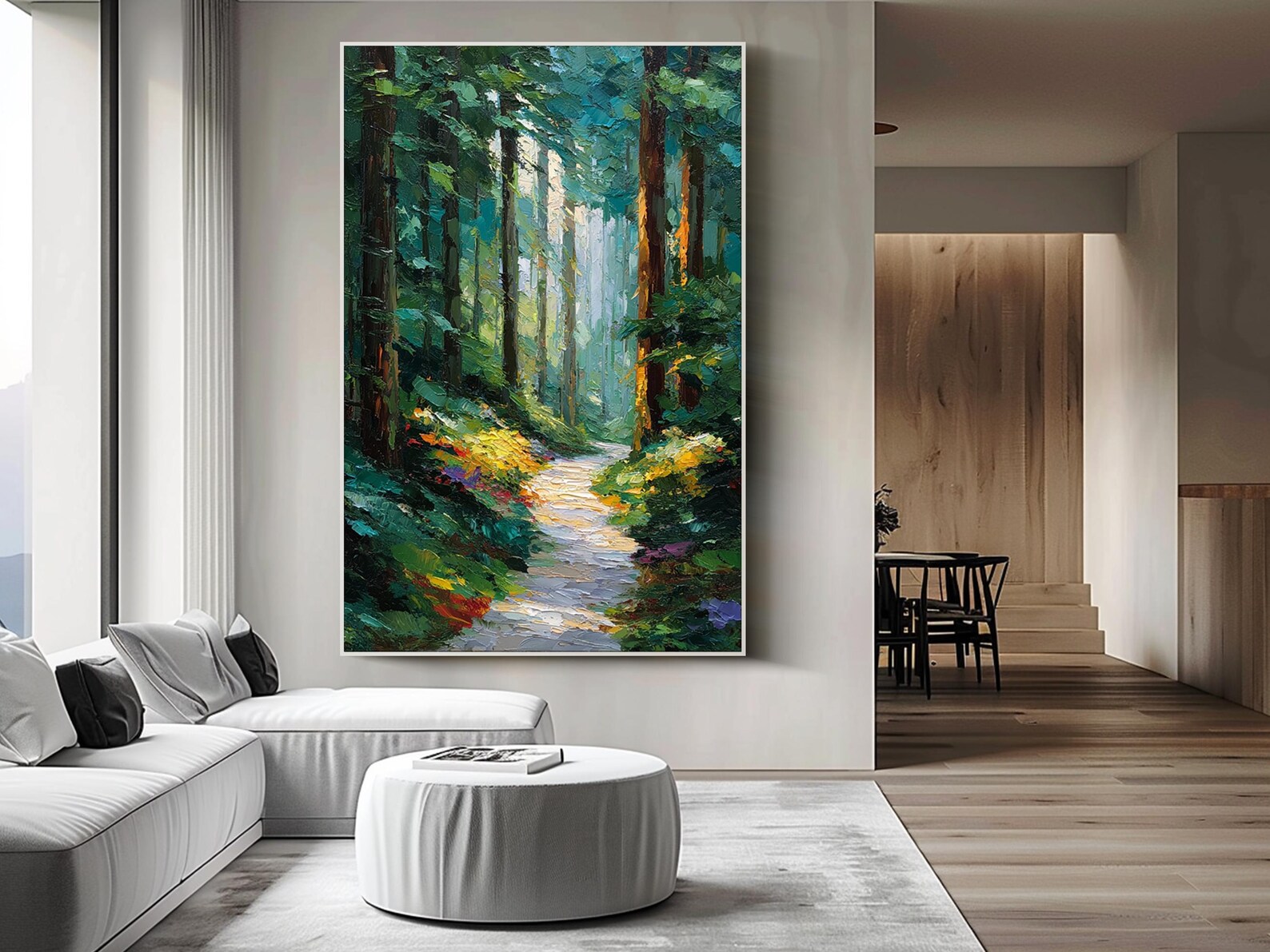 Original Forest Path Oil Painting Large Green Textured Wall Art ...