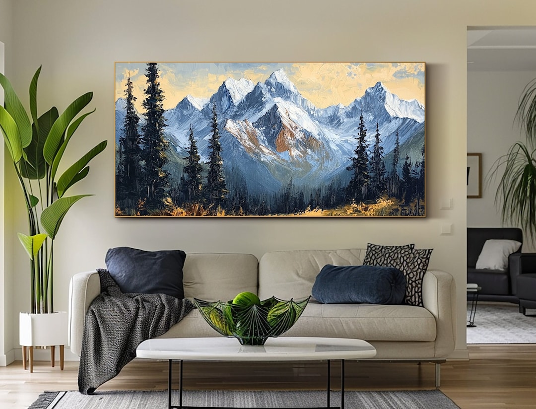 Snowy Mountain Oil Painting on Canvas Original Landscape Art Living