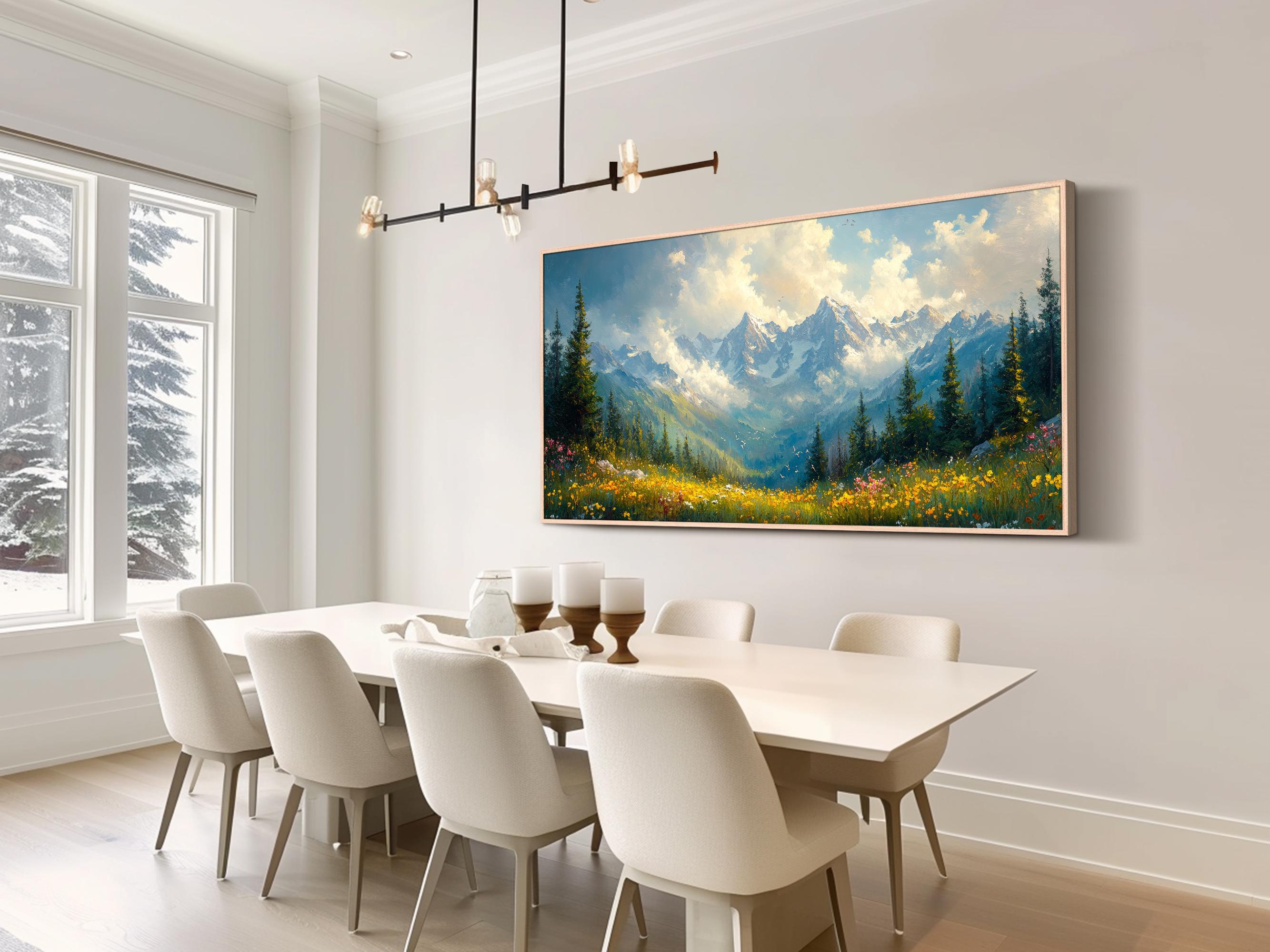 Mountain Landscape Wall Art Canvas Painting Wildflower Landscape Oil ...