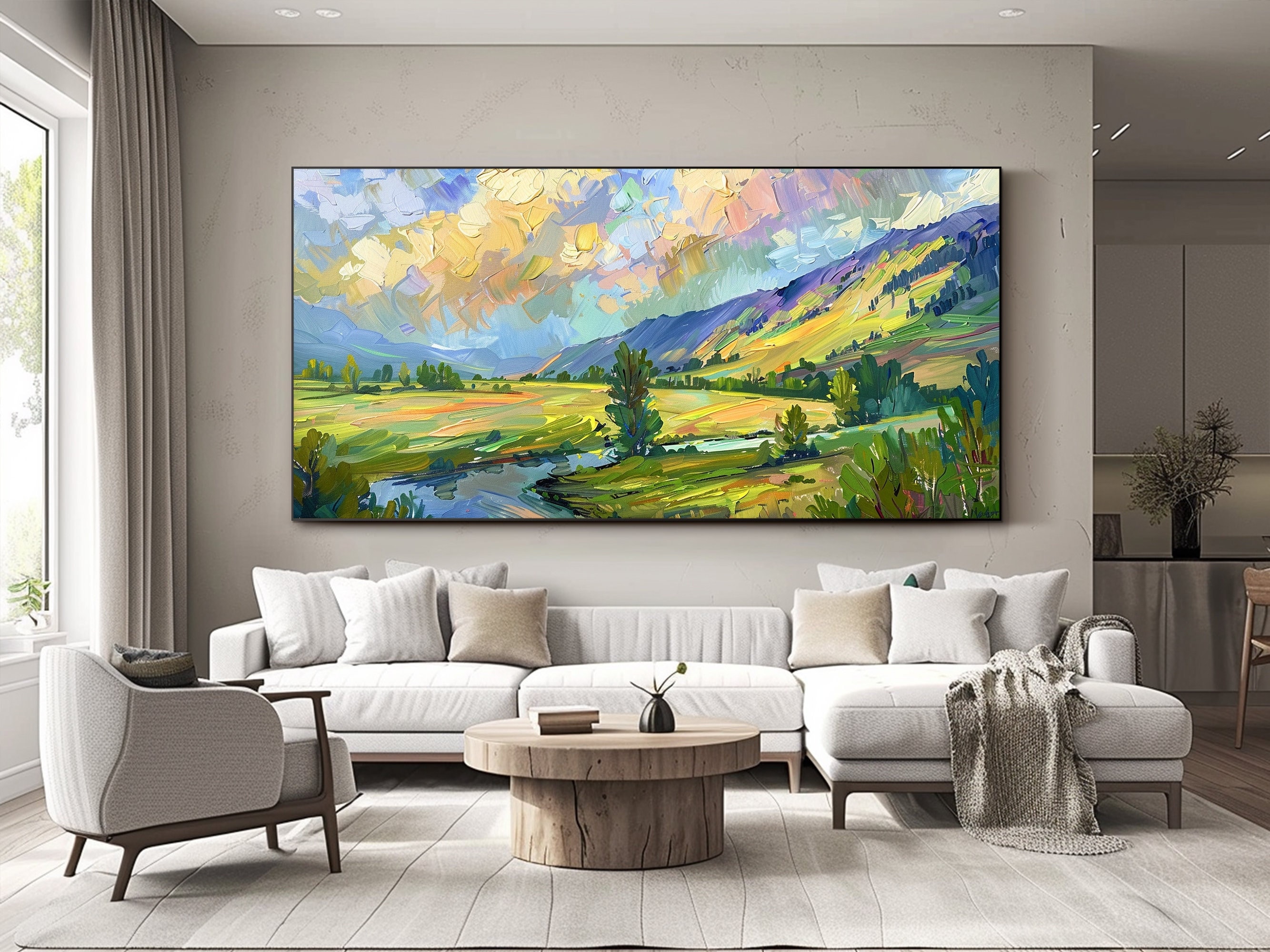 Abstract Landscape Oil Painting on Canvas Original Green Nature Wall ...