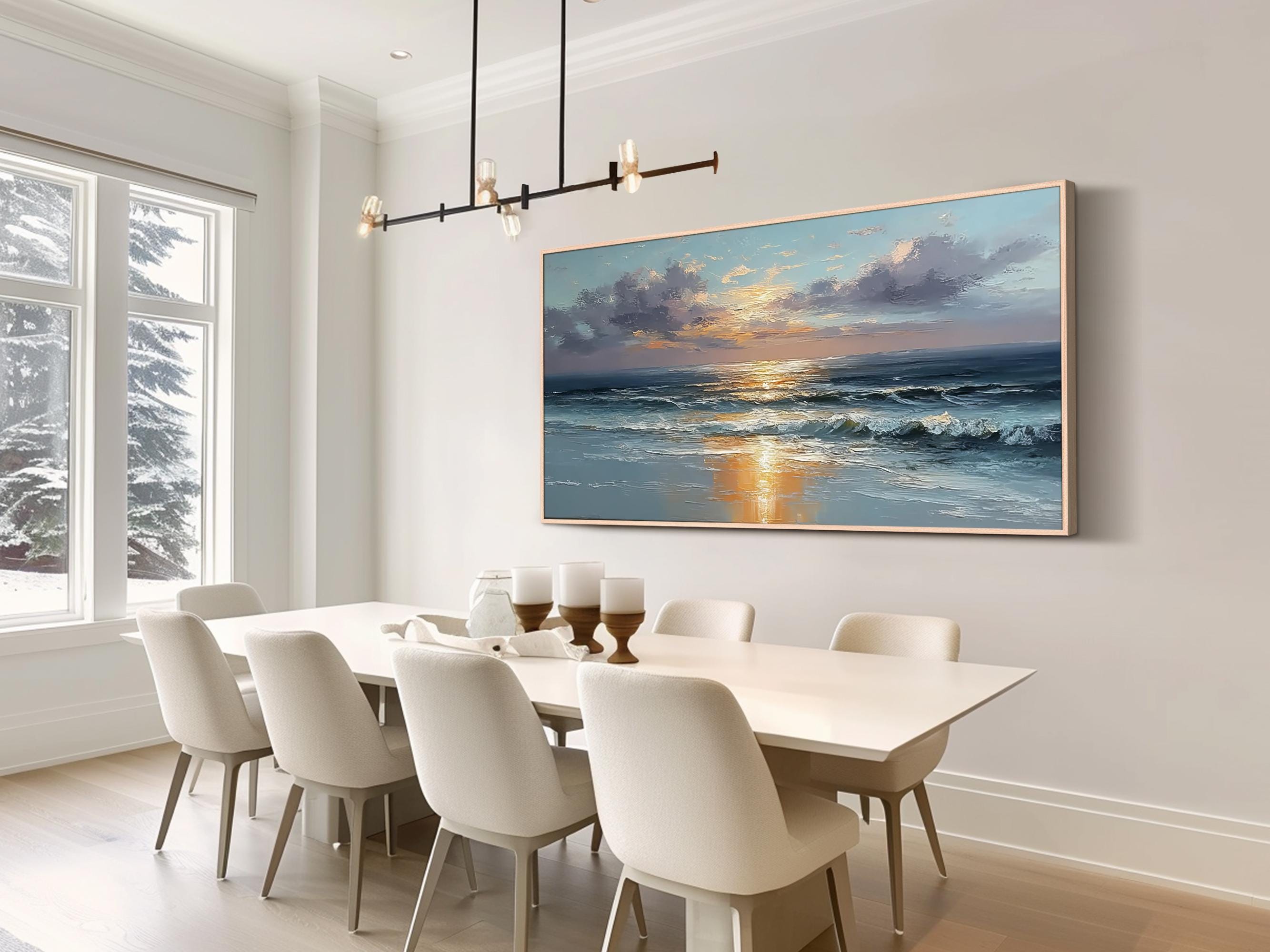 Large Sunset Wall Art Ocean Oil Painting Beach Seascape Wall Art Modern ...