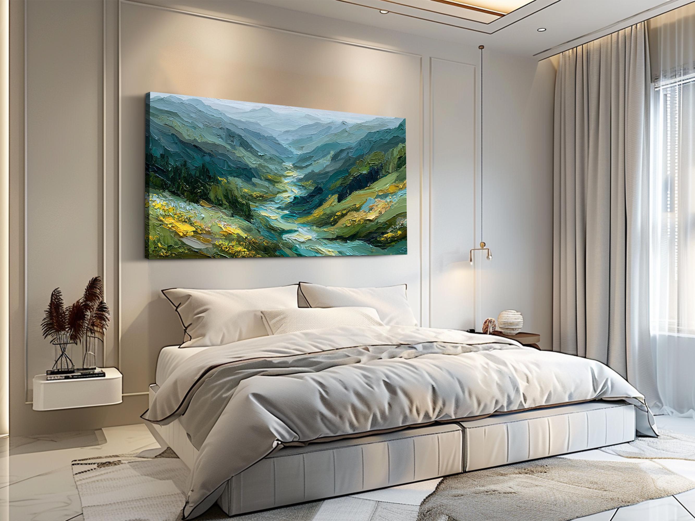 Green Textured Mountain Wall Art Original Landscape Oil Painting ...
