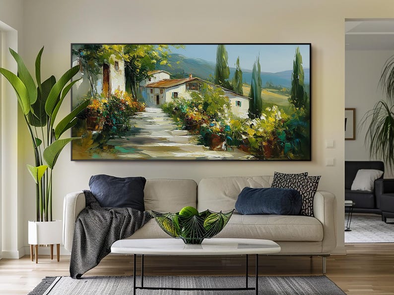 Original Tuscan Landscape Oil Painting Mediterranean Villa Wall Art ...