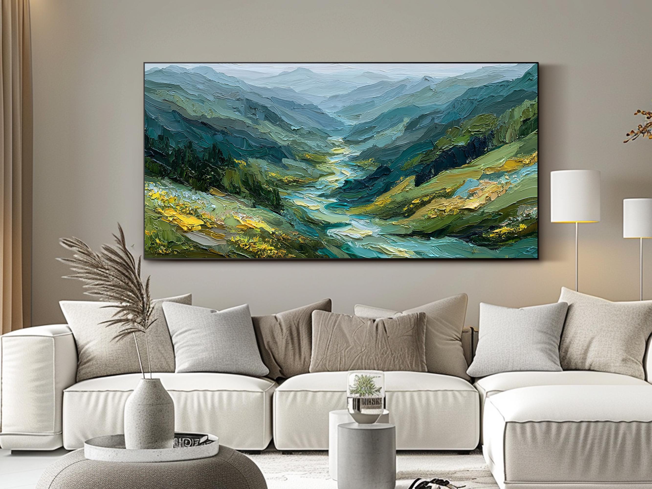 Green Textured Mountain Wall Art Original Landscape Oil Painting ...