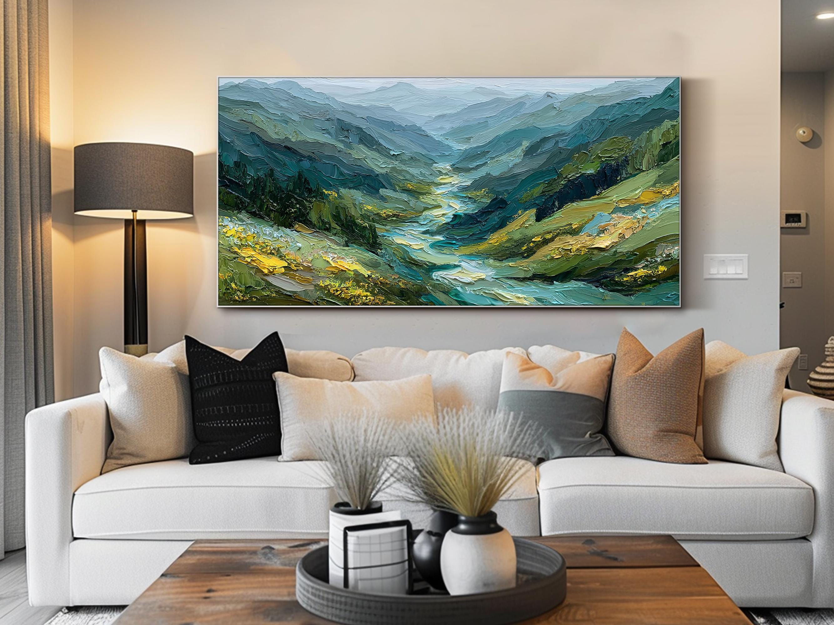 Green Textured Mountain Wall Art Original Landscape Oil Painting ...
