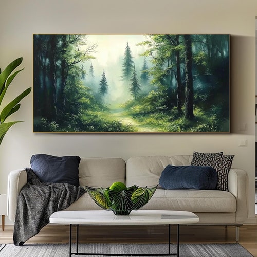 Original Forest Oil Painting Canvas Art Large Green Woodland Wall Art 3d Textured Nature Wall Art Modern Landscape Art Living Room Wall Art