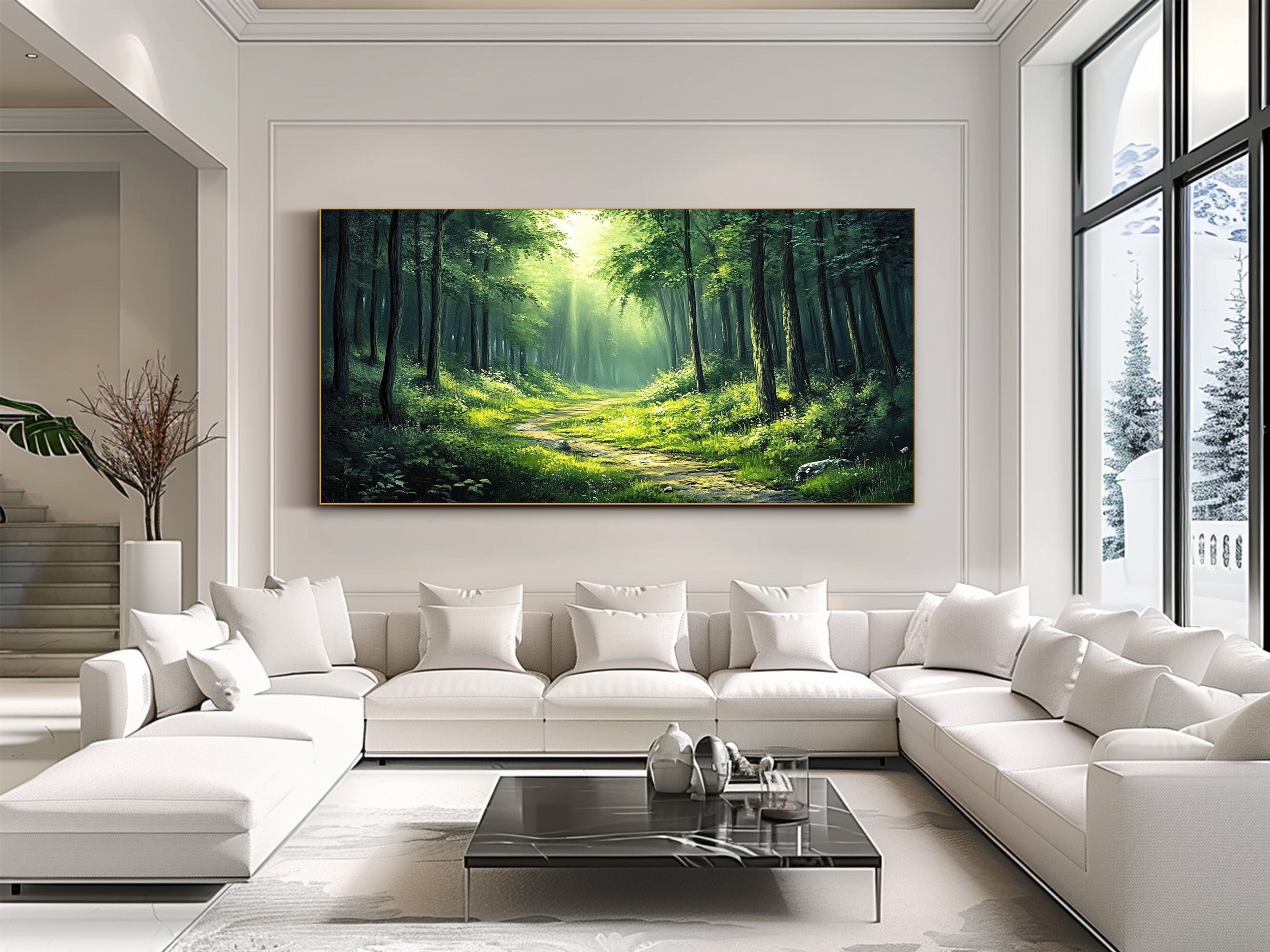 Green Wall Art Forest Oil Painting on Canvas Original Abstract Acrylic Painting Large Wall Art Plants Wall Art Landscape Art Canvas Wall Art