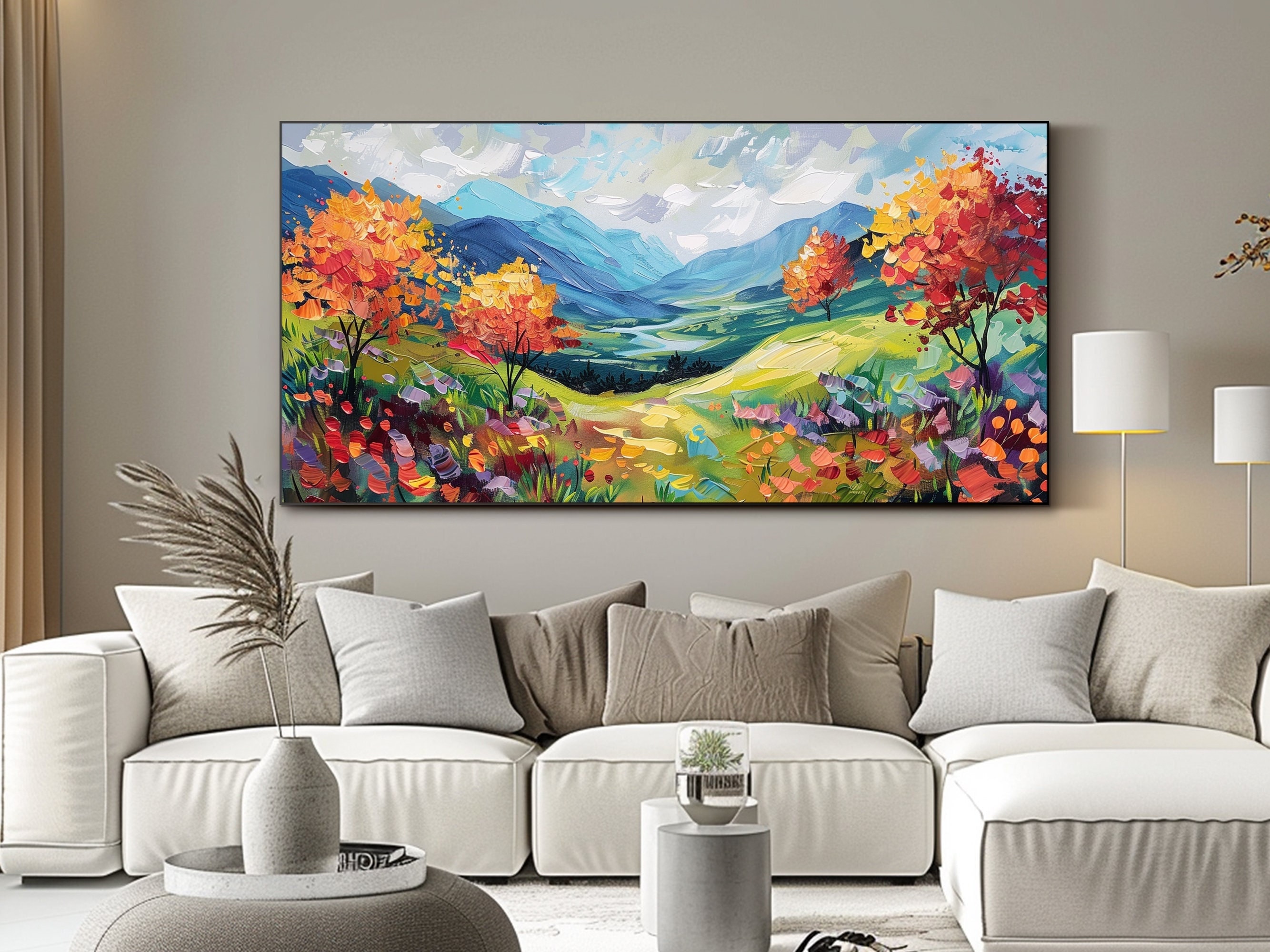 Landschaft Ölgemälde auf Leinwand Original Textur Wandkunst Wohnzimmer Wandkunst Großes Wanddekor Berg und Baum Malerei Abstrakte Wandkunst
