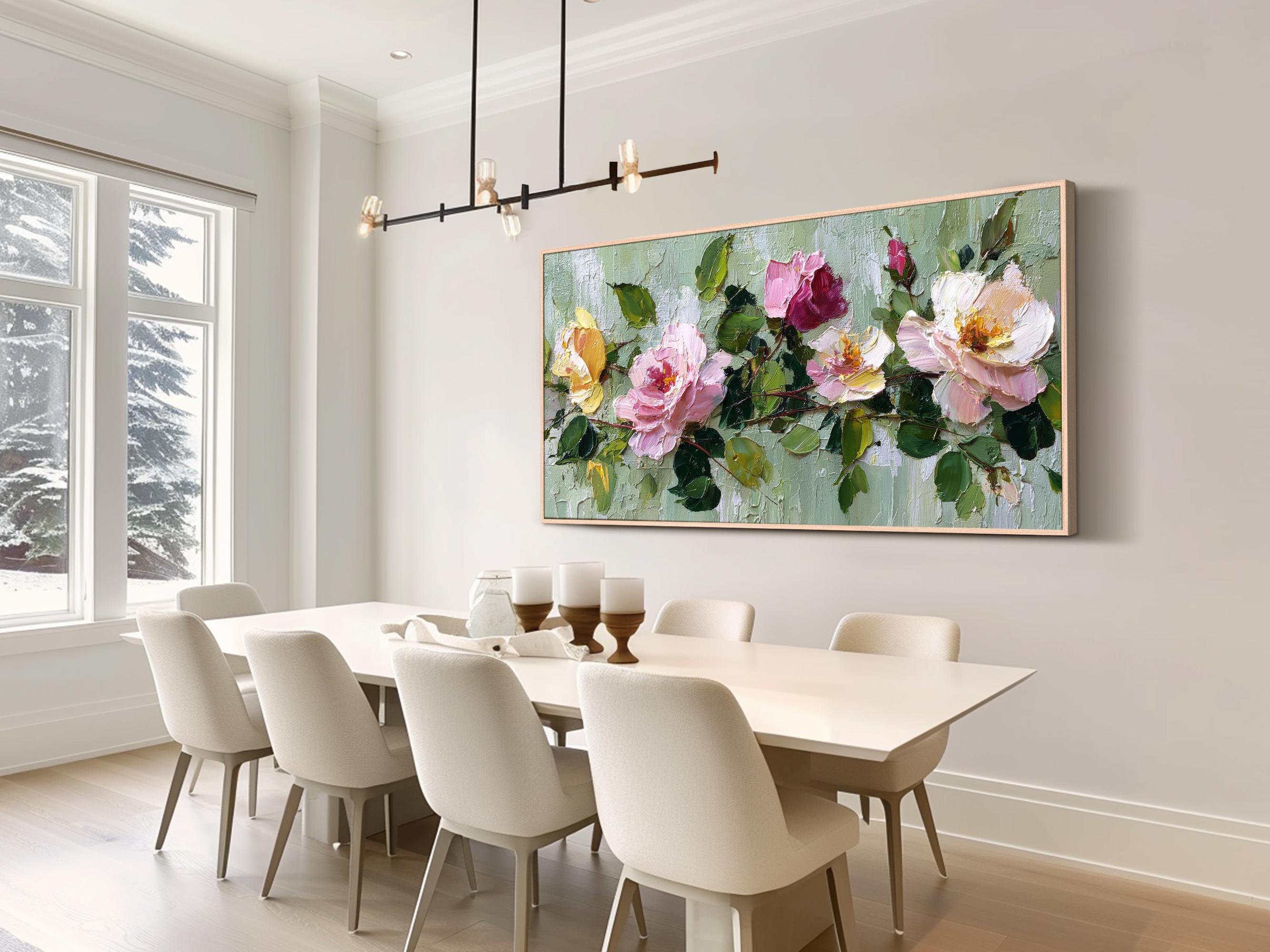 3d Textured Floral Oil Painting Large Rose Wall Art Impasto Flower ...