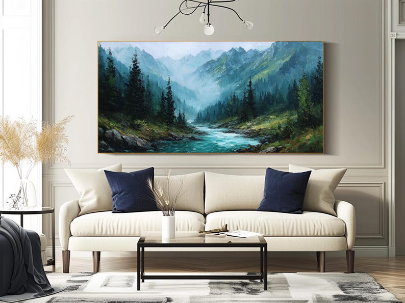 Mountain River Oil Painting Original Hand Painted Landscape Wall Art ...