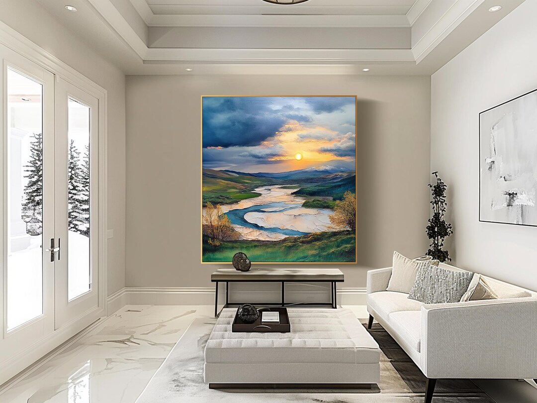 Sunset River Oil Painting Large Colorful Wall Art Original Hand Painted ...