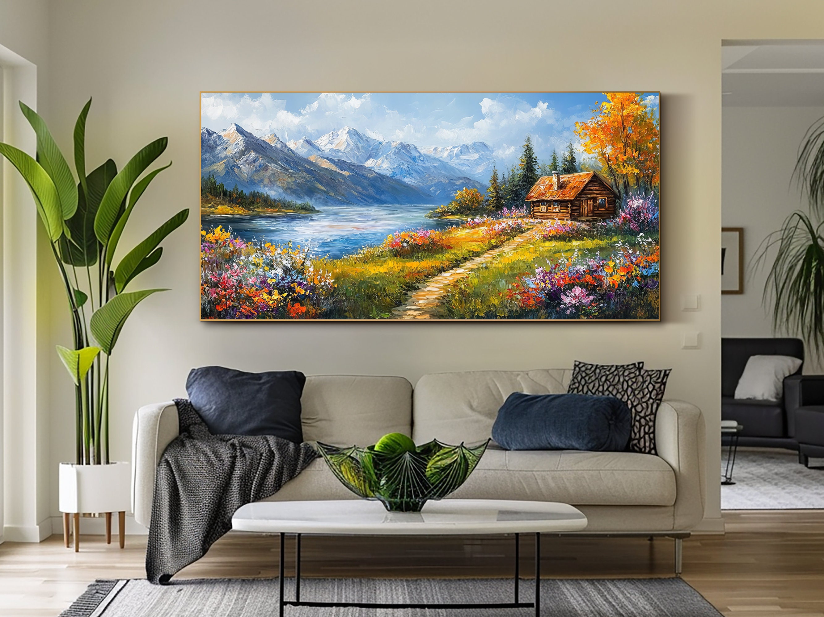 Vacation Cabin Decor Oil Painting on Canvas Original Landscape Wall Art ...