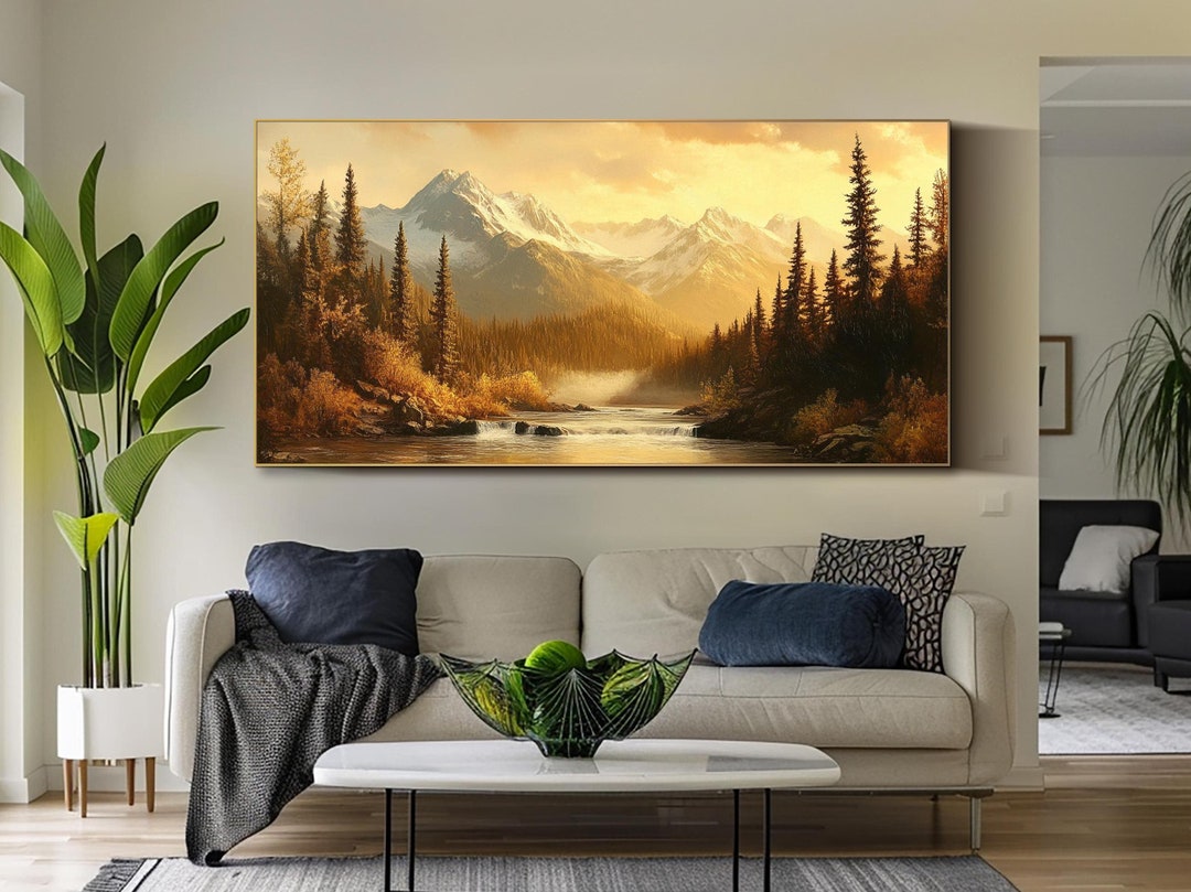 Landscape Oil Painting on Canvas Large Sunset Wall Decor Living Room ...