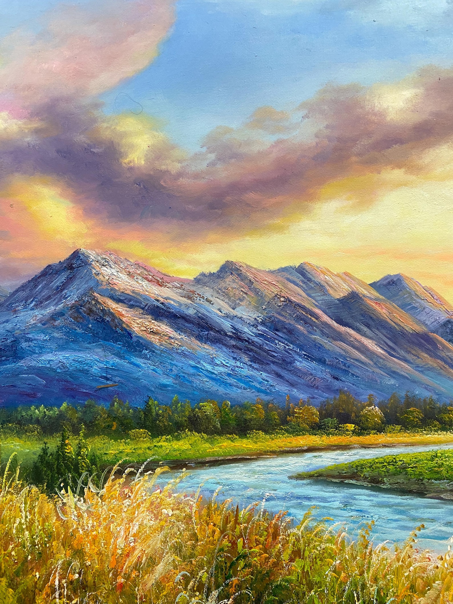 Mountain River Oil Painting on Canvas Abstract Wall Art Living Room ...