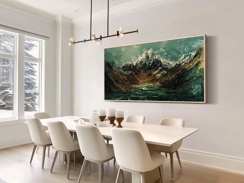Dark Mountain Oil Painting Original Textured Landscape Art Green Brown ...