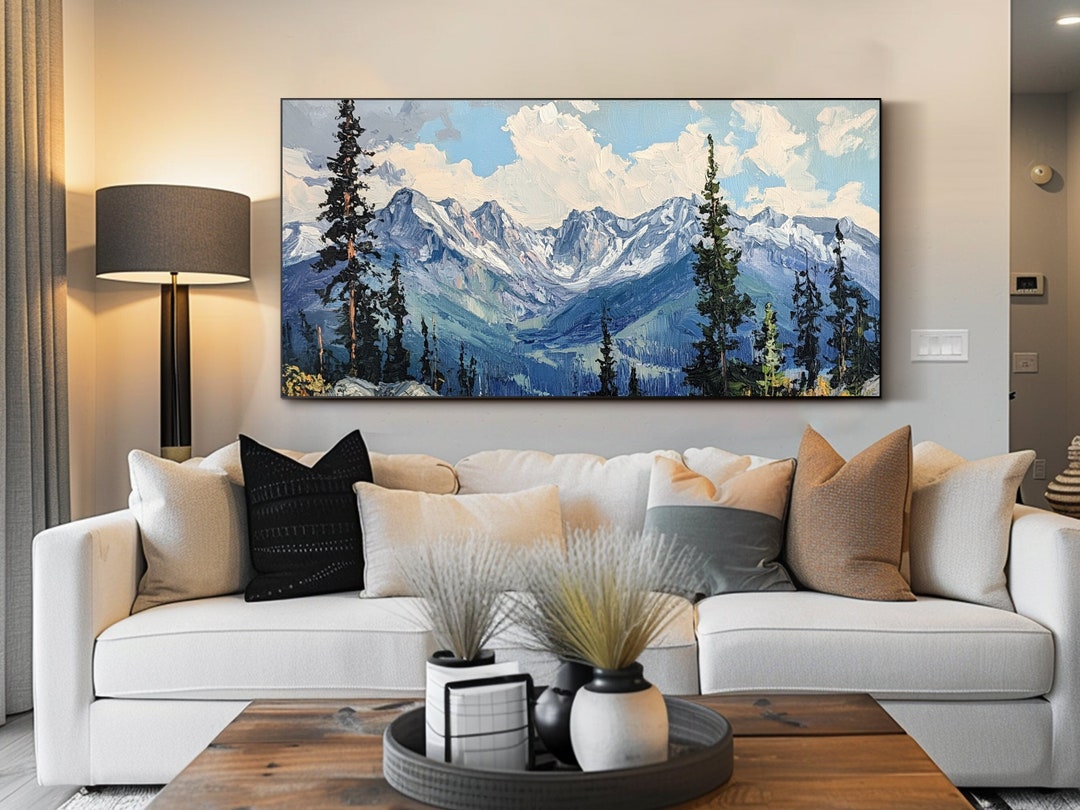 Mountain Oil Painting on Canvas Original Trees Wall Art Modern Living ...