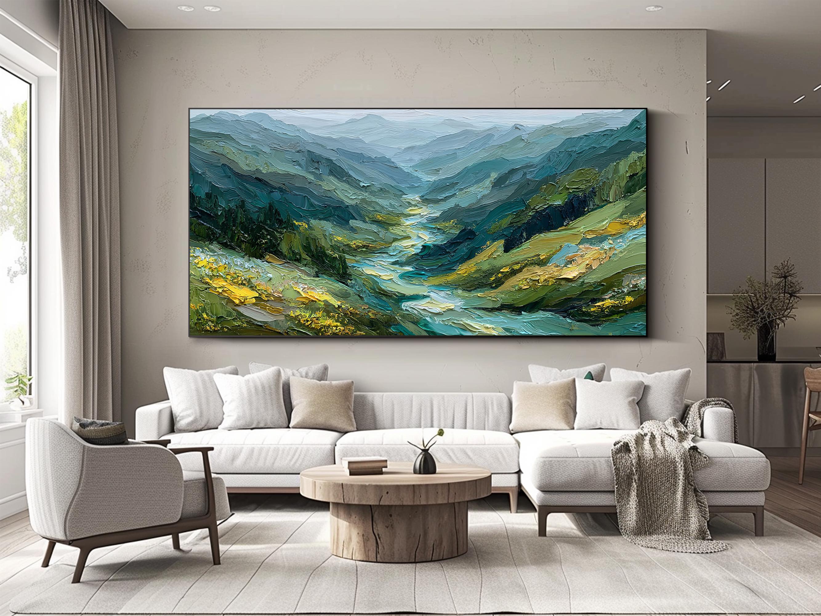 Green Textured Mountain Wall Art Original Landscape Oil Painting ...