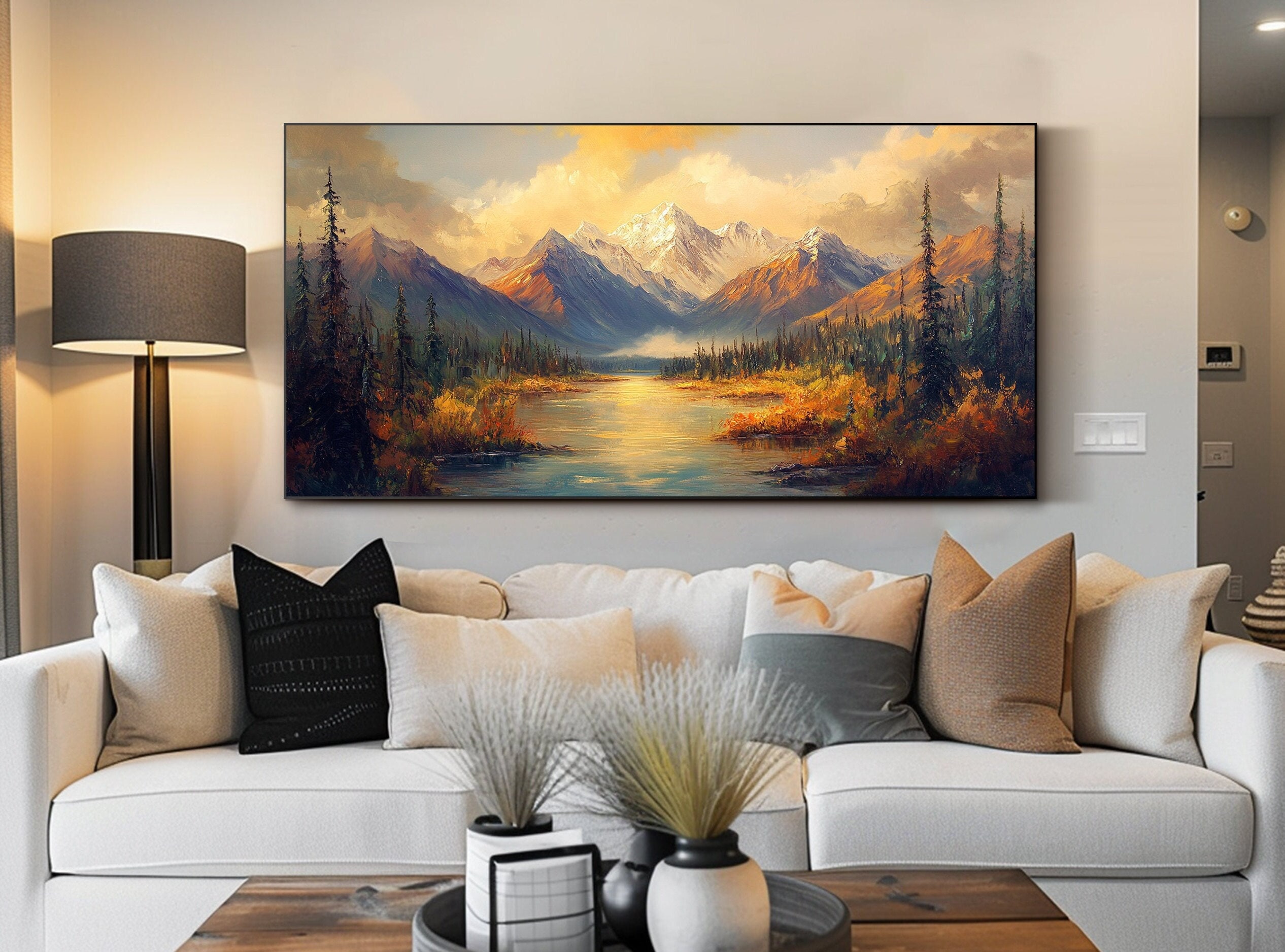 Landscape Oil Painting on Canvas Large Abstract Wall Art Living Room ...