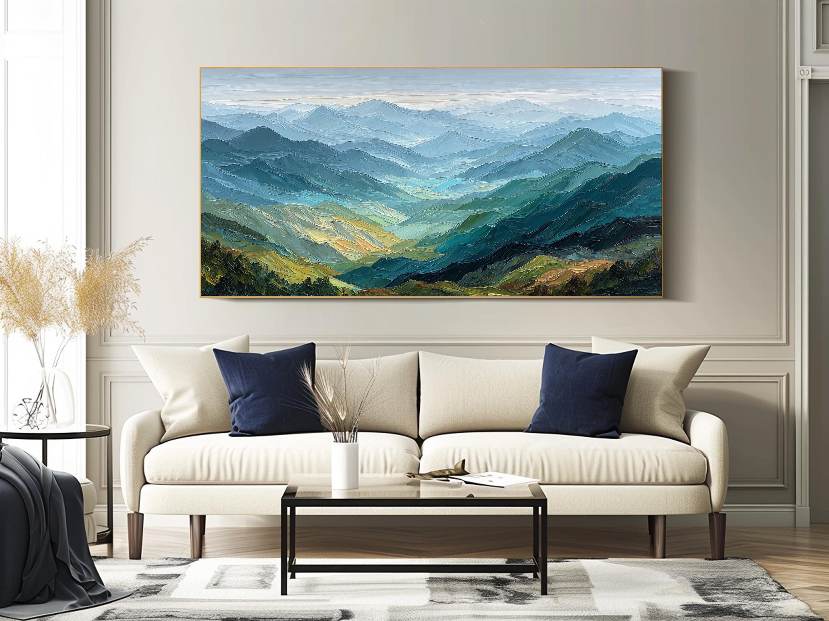 Original Layered Mountain Oil Painting Textured Blue Ridge Wall Art ...
