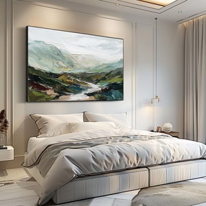 Original Mountain Oil Painting on Canvas 3d Green Wall Art Minimalist ...