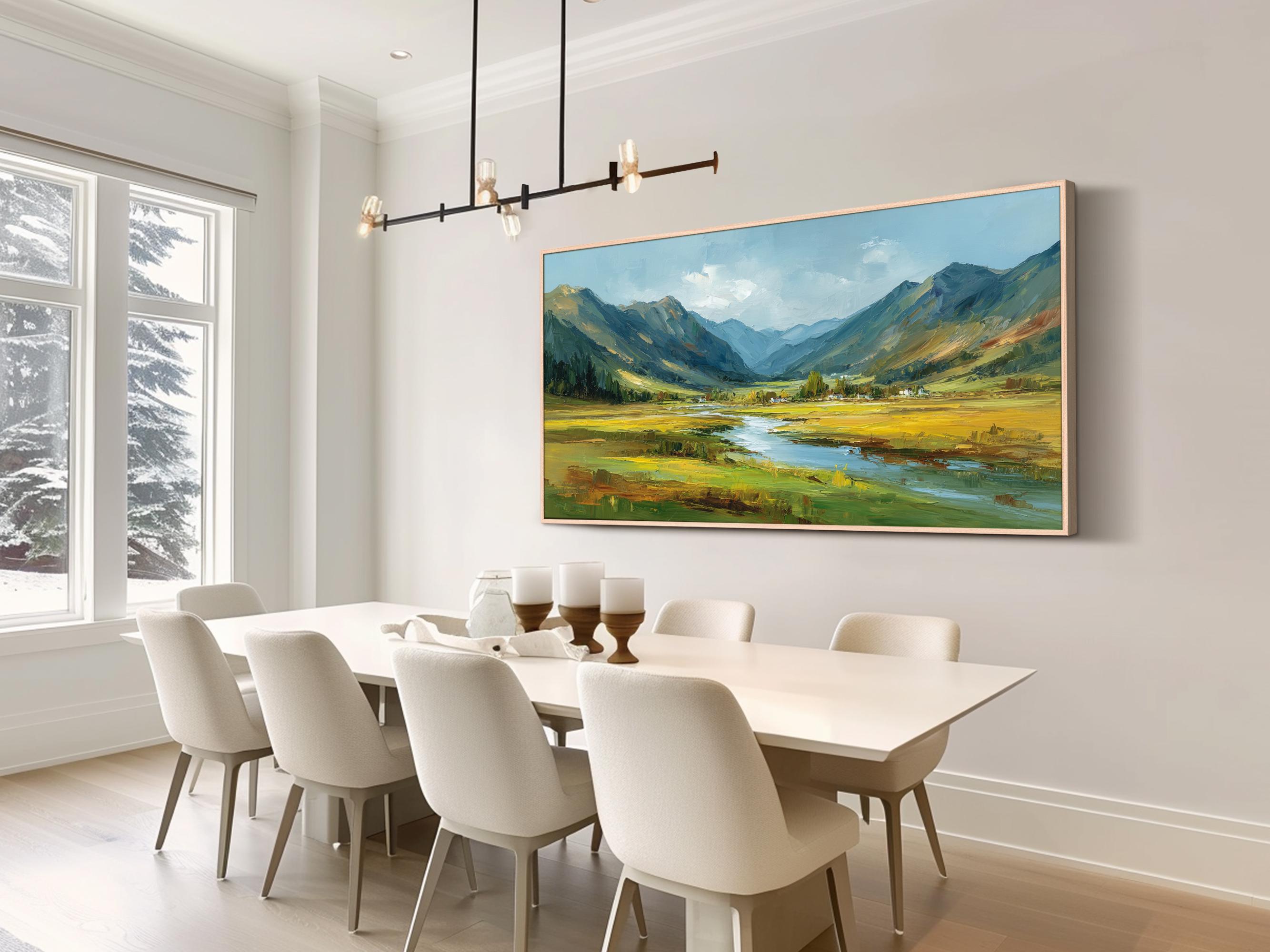 Original Landscape Oil Painting Textured Mountain River Wall Art Large ...