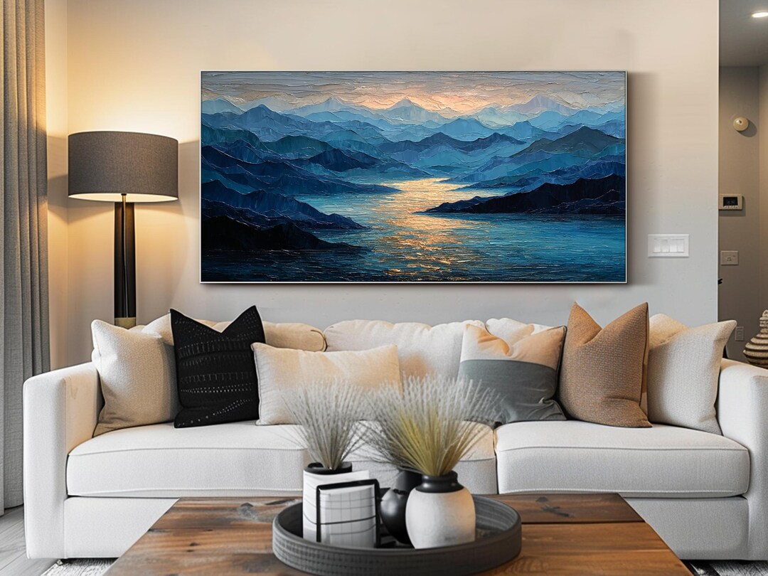 Original Mountain Lake Oil Painting Landscape Wall Art Textured Canvas ...