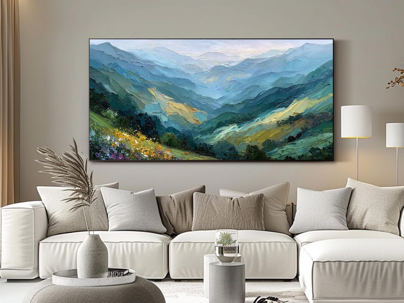 Original Landscape Oil Painting Textured Mountain Wall Art Large ...