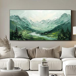 Abstract Mountain Oil Painting Original Green Wall Art Large Textured ...