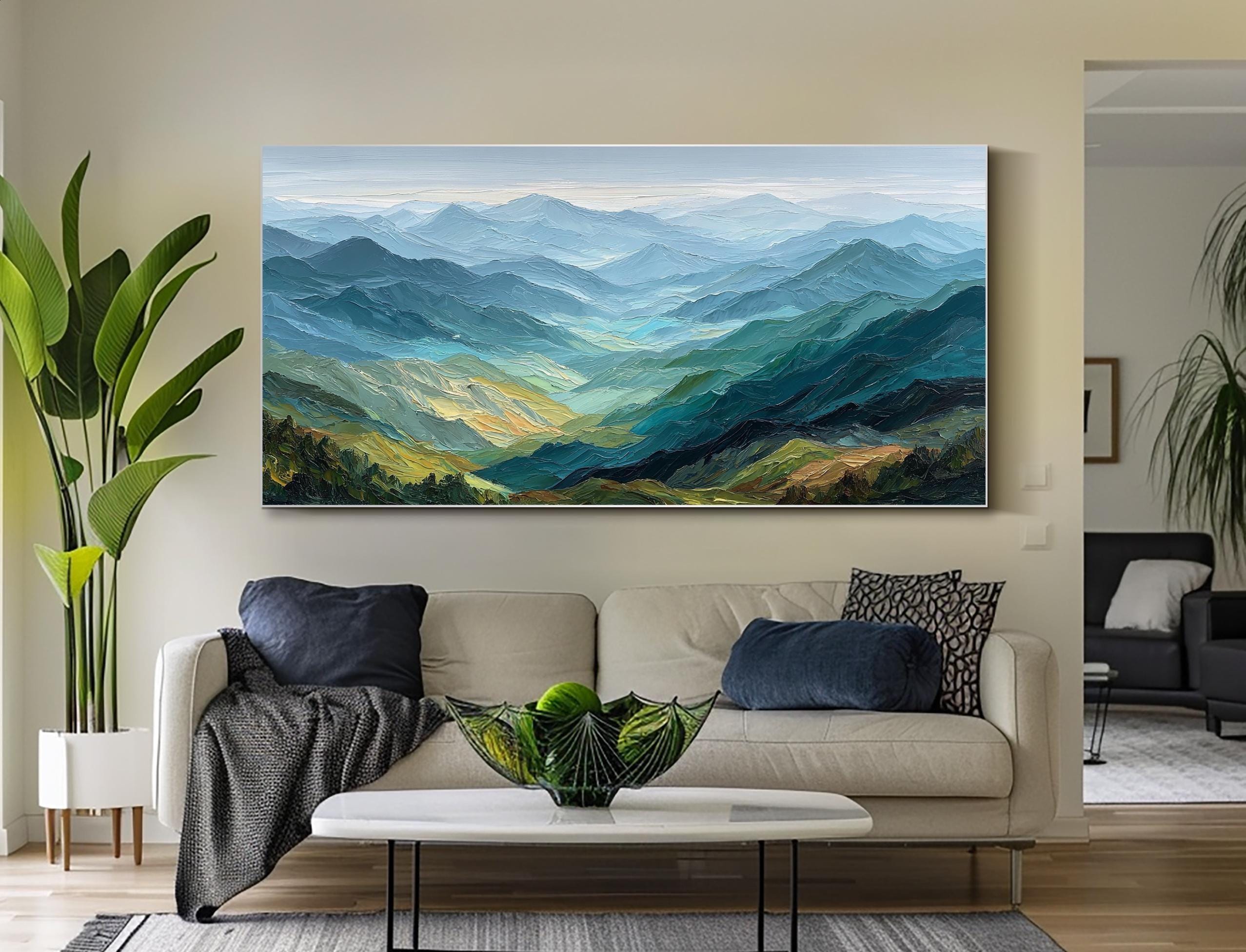 Original Layered Mountain Oil Painting Textured Blue Ridge Wall Art ...