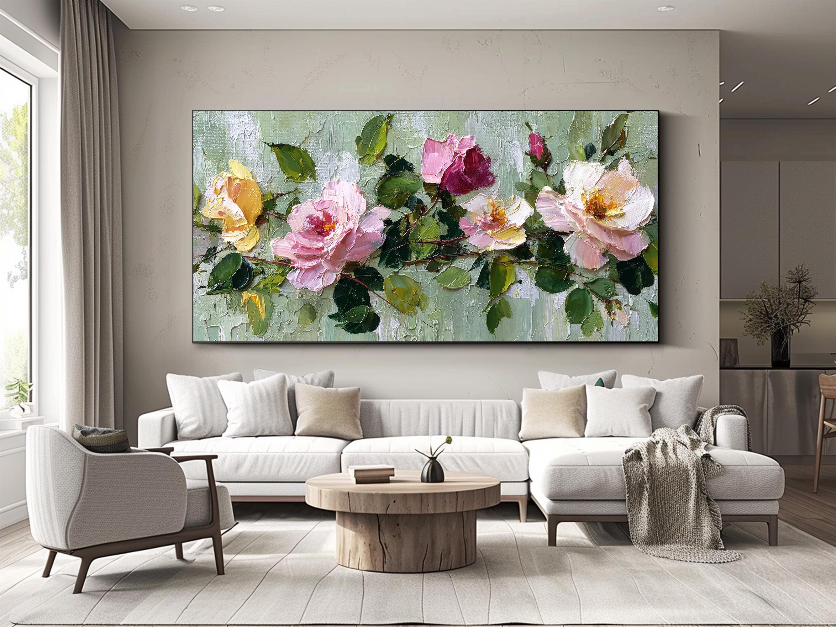 3d Textured Floral Oil Painting Large Rose Wall Art Impasto Flower ...